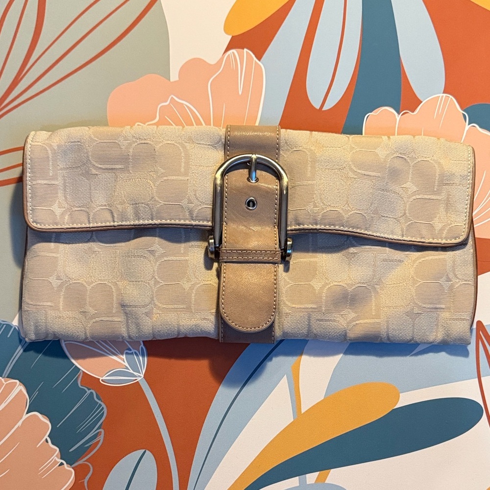 BCBGMaxAzria Cream Clutch with Tan Accent